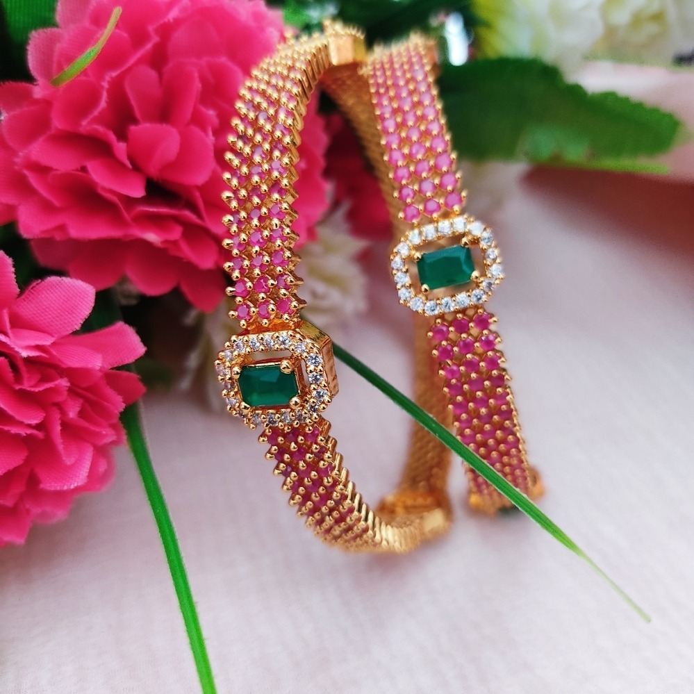 Premium Ruby & Emerald AD Work Bangles