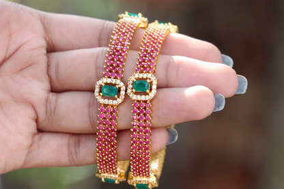 Premium Ruby & Emerald AD Work Bangles