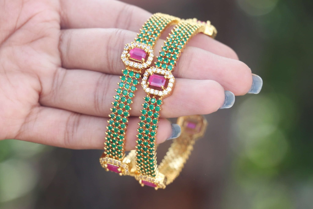 Premium Ruby & Emerald AD Work Bangles