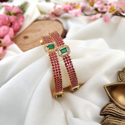 Premium Ruby & Emerald AD Work Bangles