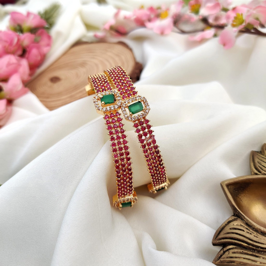 Premium Ruby & Emerald AD Work Bangles