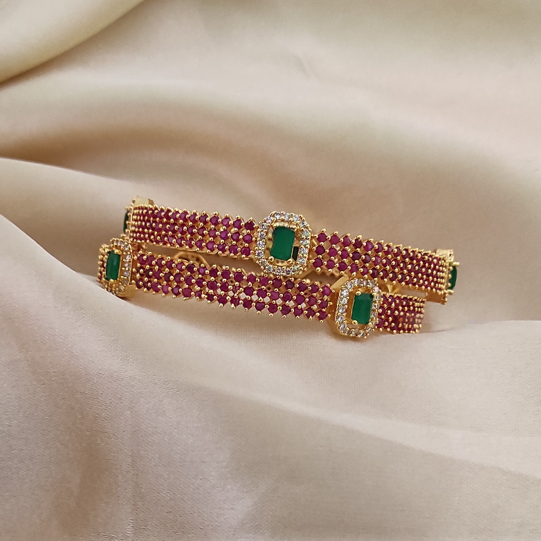 Premium Ruby & Emerald AD Work Bangles