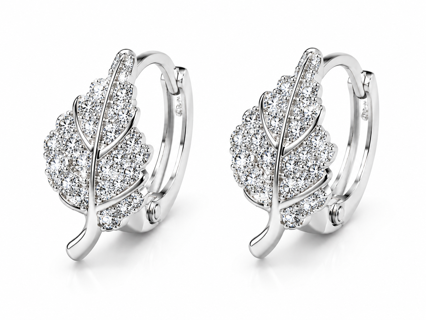 Leaf Hoop Earrings Silver Plated