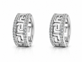 White Gold Plated Round Diamond Greek Key Hoop/Huggie 13mm Pave Earrings