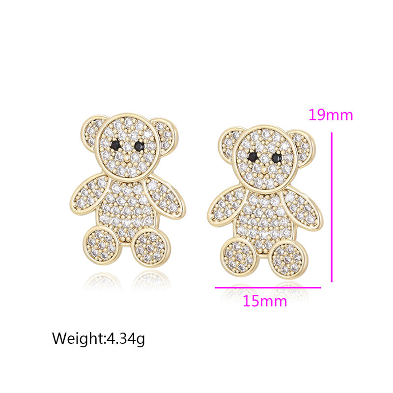 Xuping Teddy Bear Stud Earrings 18K Gold Plated Clear Zirconia 19mm