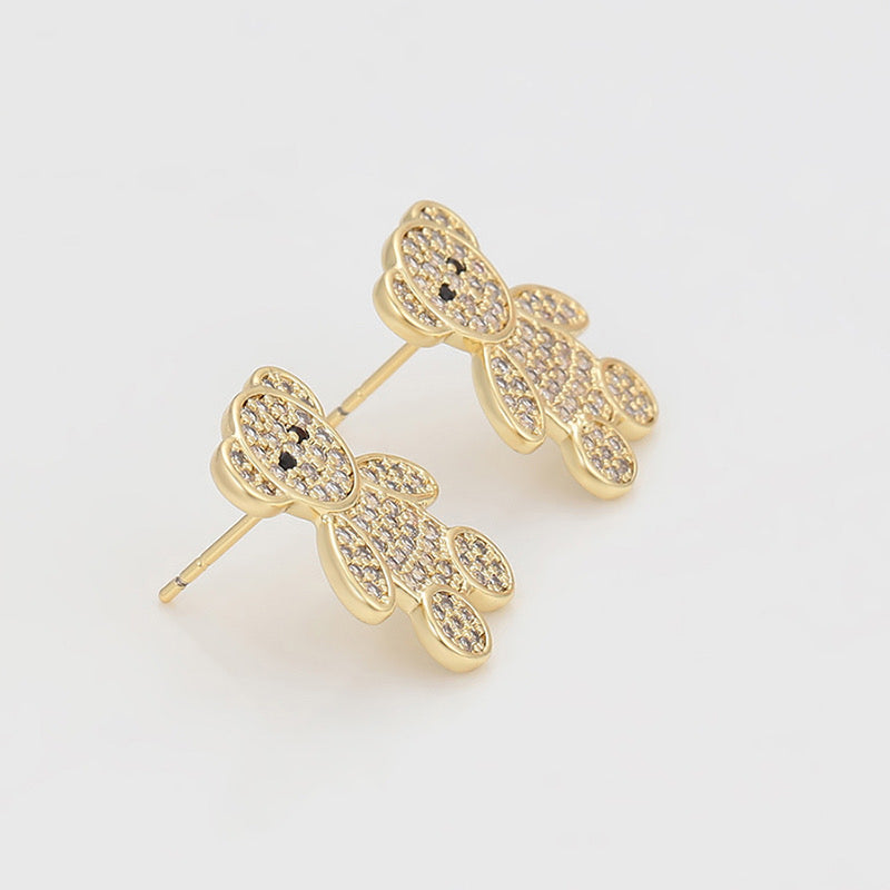 Xuping Teddy Bear Stud Earrings 18K Gold Plated Clear Zirconia 19mm