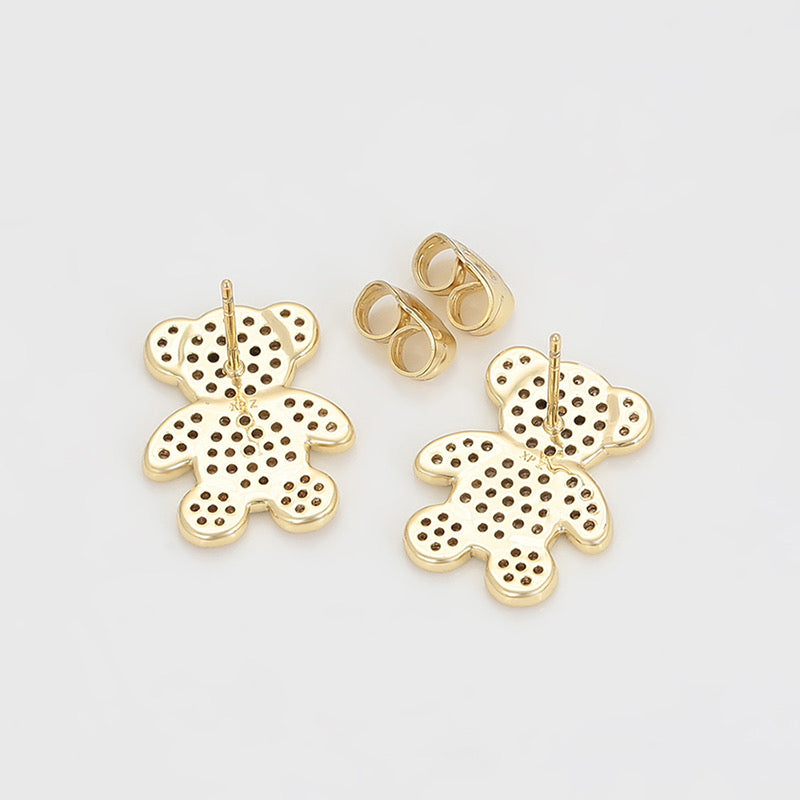 Xuping Teddy Bear Stud Earrings 18K Gold Plated Clear Zirconia 19mm