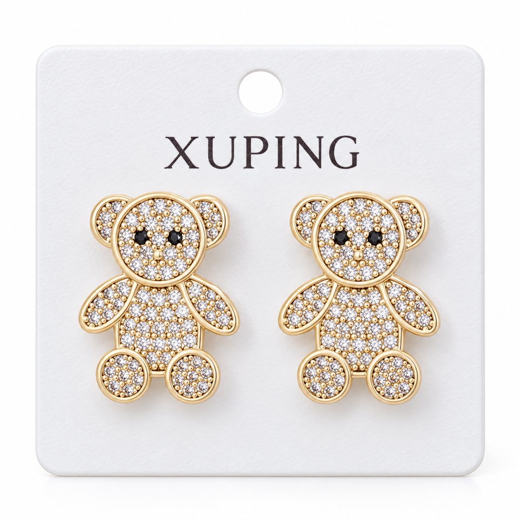 Xuping Teddy Bear Stud Earrings 18K Gold Plated Clear Zirconia 19mm