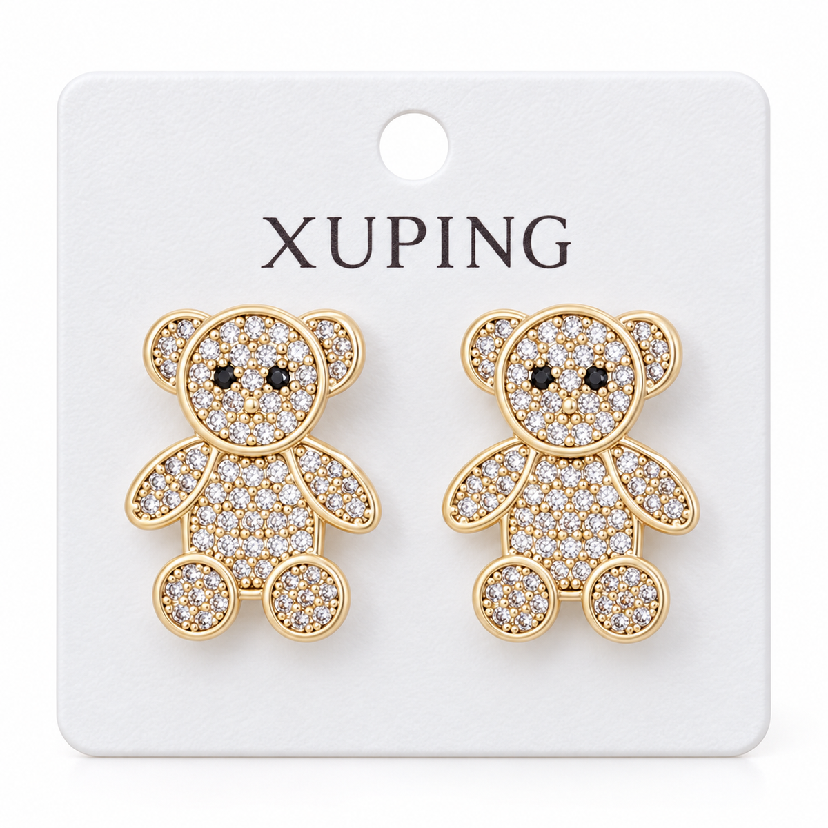 Xuping Teddy Bear Stud Earrings 18K Gold Plated Clear Zirconia 19mm